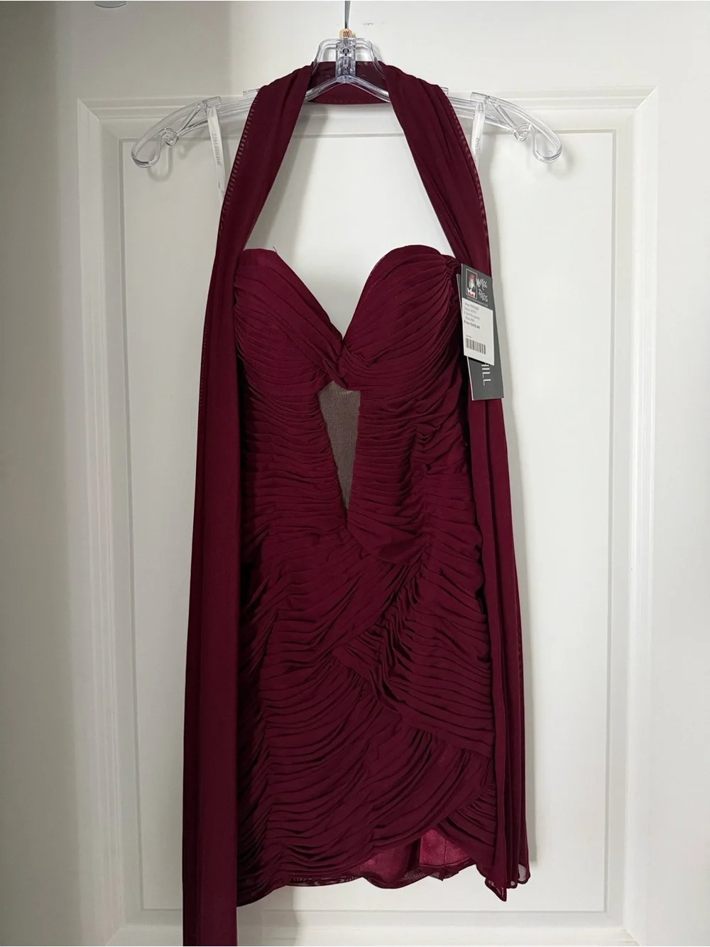 Sherri Hill Burgundy Ruched Mini Dress with Matching Shawl